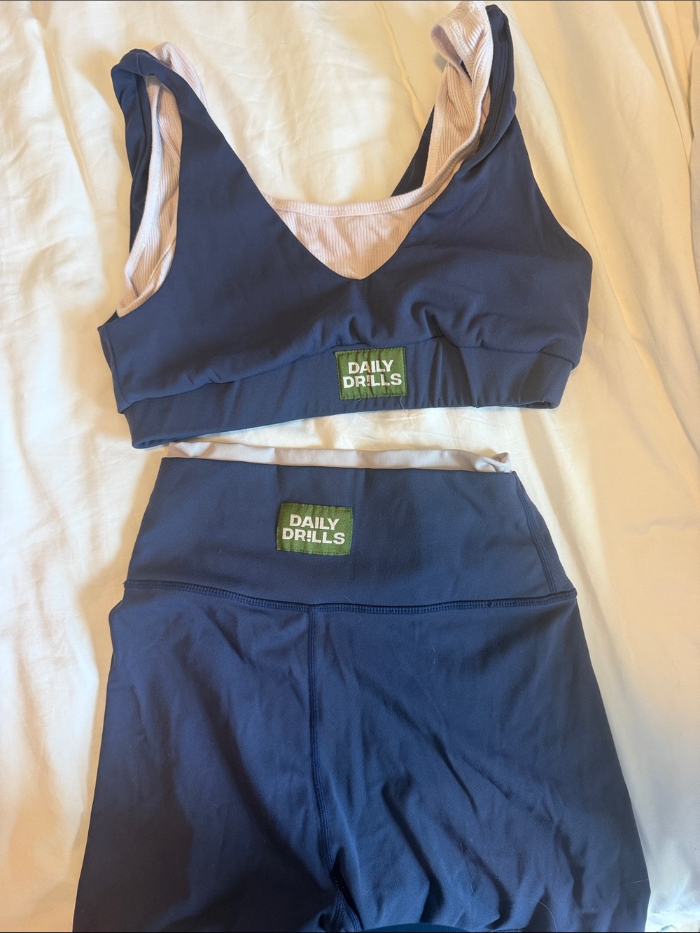 Daily Drills Navy and White Layered Sports Bra & Short Set XS